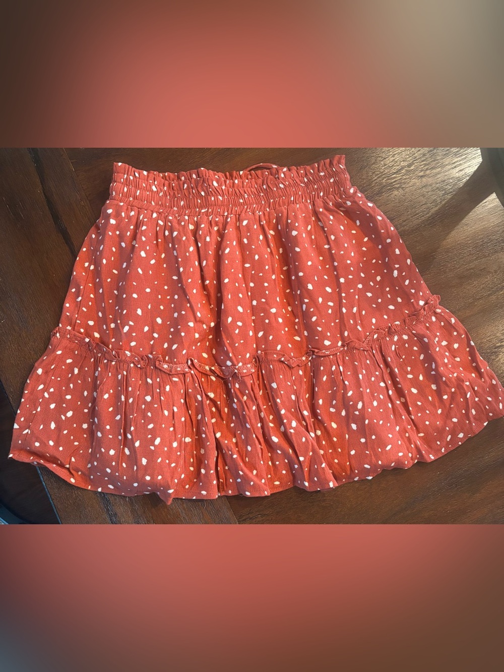 Women's Rust Dot Tie-Waist Ruffle Mini Skirt - Picture 2 of 5